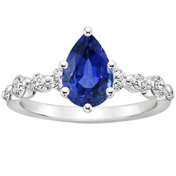Blue Sapphire & Round Natural Earth Mined Diamond Engagement Ring With Accents 4.25 Carats