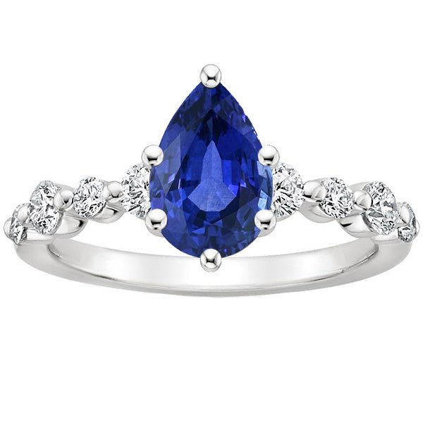 Blue Fancy Lady’s Vintage Style   Sapphire & Round Diamond Engagement Ring With Accent