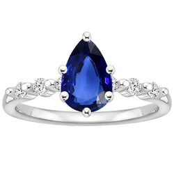 Solitaire Blue Sapphire Wedding Ring With Diamond Accents 3 Carats