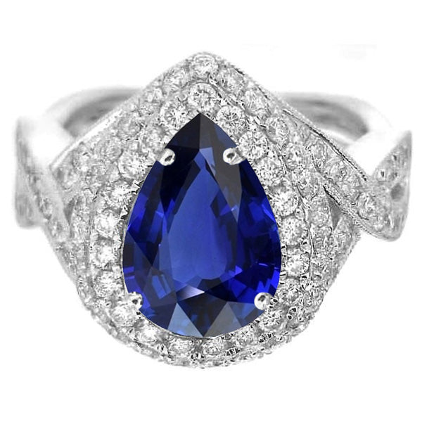 Double Halo Engagement Ring Ceylon Sapphire & Natural Earth Mined Diamonds 6.50 Carats