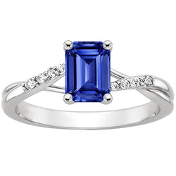Engagement Ring with Side Stones Blue Sapphire & Diamond 3.25 Carats