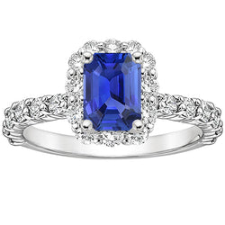 Emerald Halo Ring Sri Lankan Sapphire & Diamond 4.25 Carats