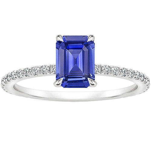 Solitaire Accents Ring Emerald Blue Sapphire & Natural Earth Mined Diamond 4 Carats