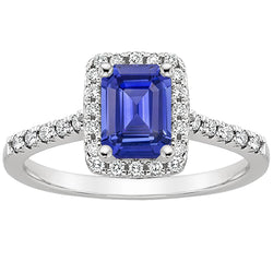 Emerald Cut Blue Sapphire Halo Ring with Diamond 4.25 Carats