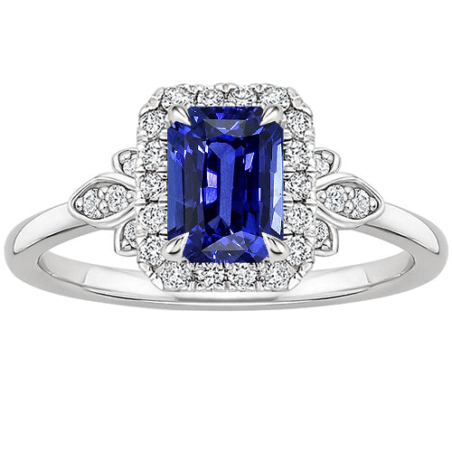 Flower Style Ring Emerald Ceylon Sapphire & Natural Earth Mined Diamond 4.25 Carats