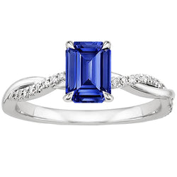 Solitaire Accents Ring Sri Lankan Sapphire & Diamond 3.50 Carats
