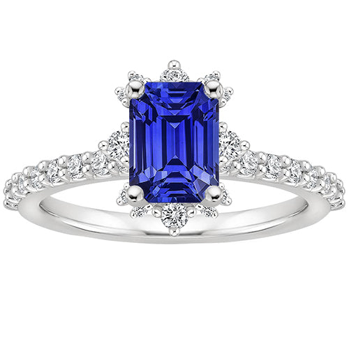 NEw Stylish Blue Sapphire & Diamond Ring 4.25 Carat Emerald Solitaire With Accents  