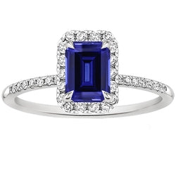 Halo Fancy Diamond Ring Emerald Cut Sri Lankan Sapphire 4.25 Carats
