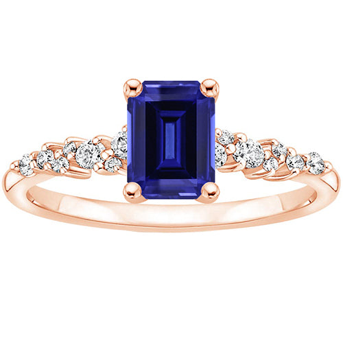 Gorgeous fancy  Rose Gold Solitaire Accents Ring Blue Sapphire & Diamond