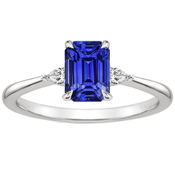 Diamond 3 Stones Ring Emerald & Pear Blue Sapphire 3.25 Carats