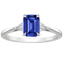 Trillion Natural Earth Mined Diamond & Ceylon Sapphire Emerald 3 Stones Ring 3.25 Carats