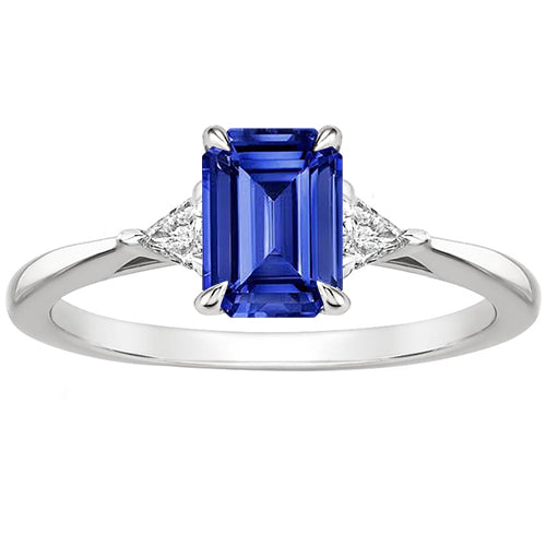 Trillion Diamond & Ceylon Sapphire Emerald 3 Stones Ring