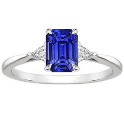 3 Stone Ring Emerald Ceylon Sapphire & Trillion Cut Natural Earth Mined Diamond 3.50 Carat