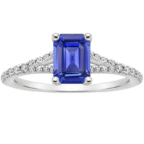 New Sri Lankan Sapphire & Diamond   Emerald Solitaire Accents Ring