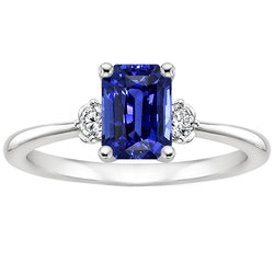 Engagement Ring 3 Stones Radiant Ceylon Sapphire & Diamond 3.50 Carats