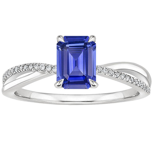 LAdies Best Amazing Gold Blue Sapphire & Diamond Ring With Accents Twisted Shank 