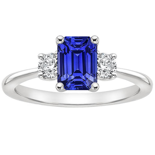 Gorgeous fancy  Gemstone Three Stone Ring Round Diamond & Ceylon Sapphire
