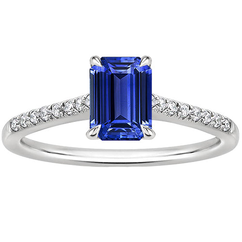 Gorgeous fancy  Pave Set Diamond Ring Emerald Ceylon Sapphire White Gold