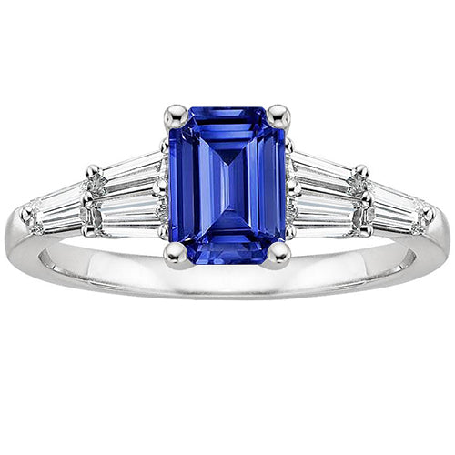 Solitaire Accents Gorgeous fancy   Ring Baguette & Emerald Ceylon Sapphire