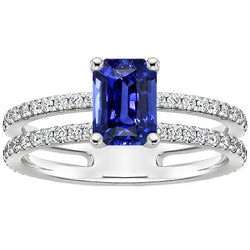 Solitaire Ring with Accents Blue Sapphire & Natural Earth Mined Diamond 4.50 Carats