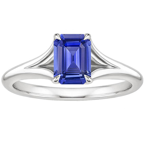 Gorgeous fancy  Solitaire Ring Sri Lankan Sapphire   Emerald Cut White Gold