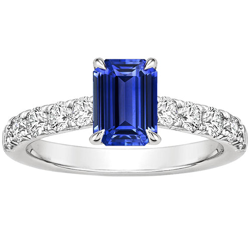 Best Stylish High Quality Unique  Emerald Solitaire Accents Ring Blue Sapphire & Diamond 