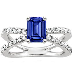 Split Shank Engagement Ring Blue Sapphire & Natural Earth Mined Diamond 4.25 Carats