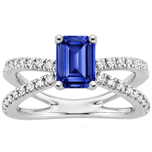 High Quality Unique Split Shank Engagement Ring Blue Sapphire & Diamond