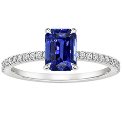 Solitaire Ring with Accents Radiant Ceylon Sapphire & Natural Earth Mined Diamond 4 Carats