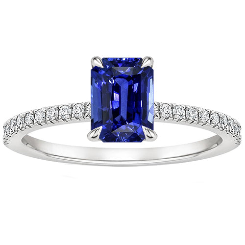 New Ladies High Quality Unique Solitaire Ring with Accents Radiant Ceylon Sapphire & Diamond