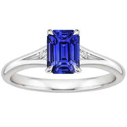 Engagement Ring 3 Stones Emerald Ceylon Sapphire & Natural Earth Mined Diamond 3.25 Carats