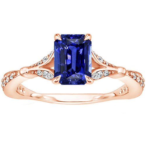 Engagement Ring Accents Stone Radiant Blue Sapphire & Natural Earth Mined Diamond 4 Carats