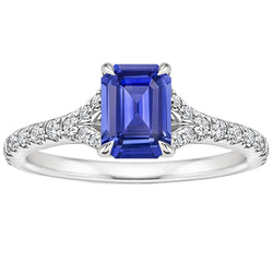 Solitaire Ring with Accents Sri Lankan Sapphire & Natural Earth Mined Diamond 4 Carats