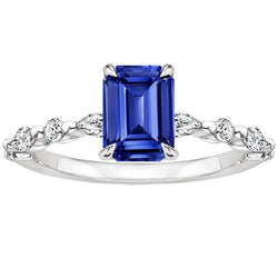 Solitaire Ring with Accents Blue Sapphire & Natural Earth Mined Diamond 4 Carats