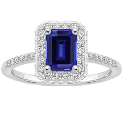 White Gold Halo Ring Emerald Ceylon Sapphire & Natural Earth Mined Diamond 4.25 Carats