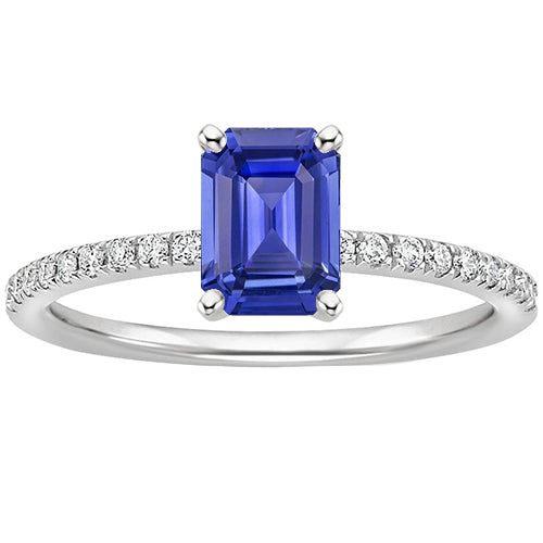 Solitaire Ring  New High Quality Wedding With Accents Emerald Blue Sapphire & Diamonds