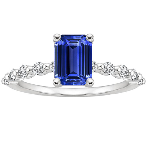 New High Quality Wedding Solitaire Ring With Side Stones Blue Sapphire & Diamond