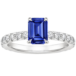 Women Solitaire Ring With Accents Blue Sapphire & Natural Earth Mined Diamond 4.50 Carats