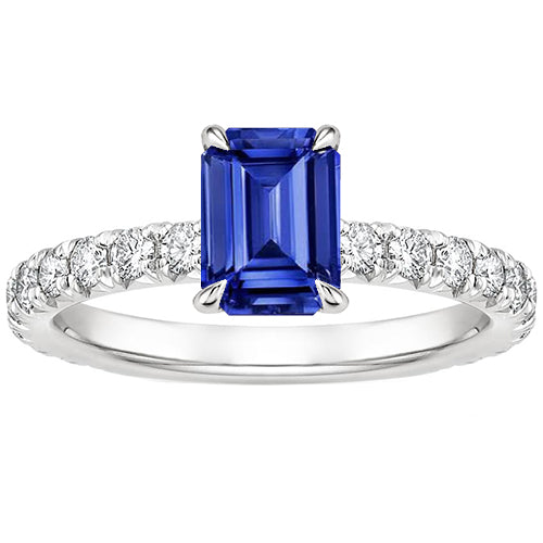 New High Quality Wedding Solitaire Ring With Accents Blue Sapphire & Diamond 