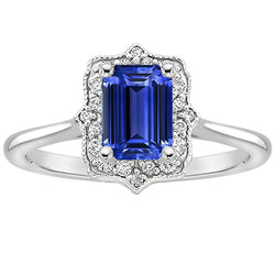 Halo Ring Emerald Sri Lankan Sapphire & Natural Earth Mined Diamond 4 Carats Flower Style