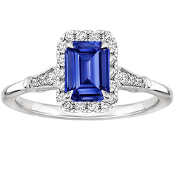 Vintage Style Halo Ring Emerald Ceylon Sapphire & Natural Earth Mined Diamond 4.25 Carats