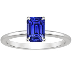 Solitaire Ring White Gold 14K Emerald Blue Sapphire 3 Carats
