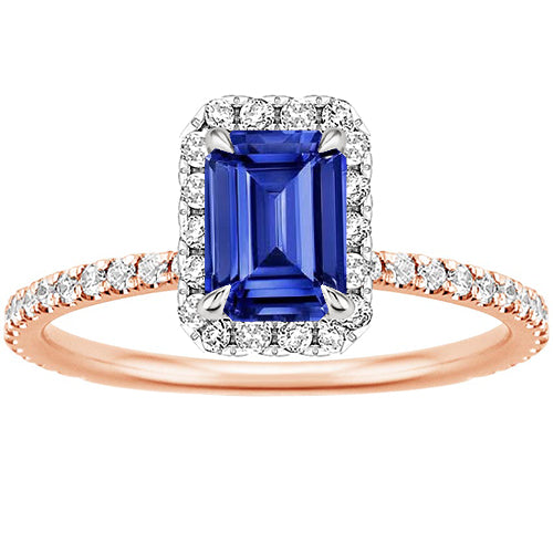 New amazing Halo Ring Two Tone Gold Ceylon Sapphire & Diamond