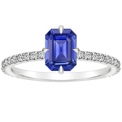 Women Engagement Ring White Gold Blue Sapphire & Diamond 4 Carats