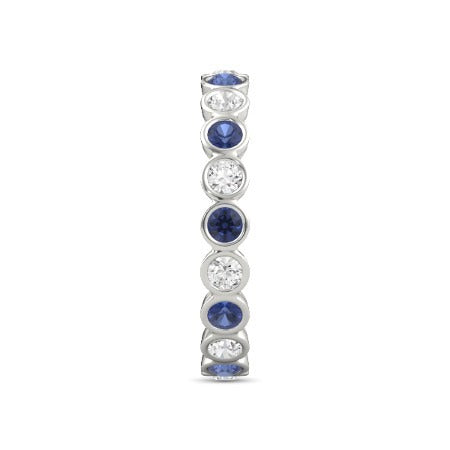 Gemstone Ring Diamond Eternity Band 1 Carat Bezel Set Round Blue Sapphire Ladies