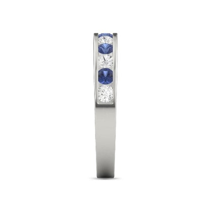 Gemstone Ring Diamond Round Blue Sapphire Band F Vs1 Vvs1 White Gold 14K Jewelry