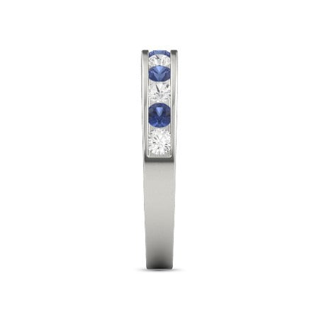 Gemstone Ring Diamond Round Blue Sapphire Band F Vs1 Vvs1 White Gold 14K Jewelry
