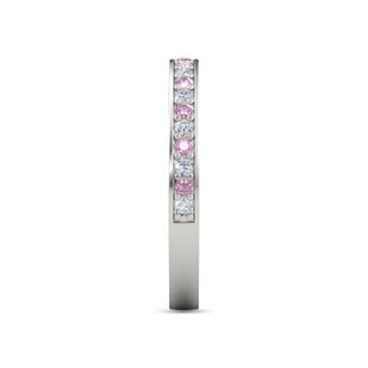 Gemstone Ring Wedding Band 0.60 Carats Round Diamond & Pink Sapphire Women Jewelry