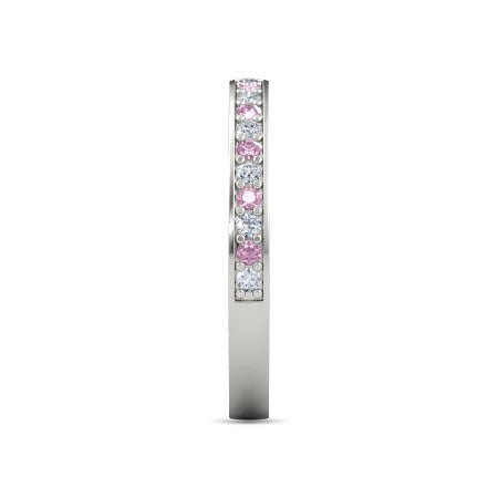 Gemstone Ring Wedding Band 0.60 Carats Round Diamond & Pink Sapphire Women Jewelry