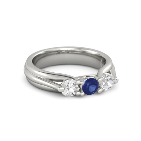 Best Round Diamonds Blue Sapphire Ring F Vs1 Vvs1 White Gold Gemstone Ring